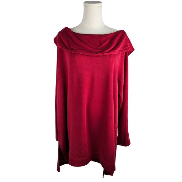 Chicos Zenergy Red Long Sleeve  Top Size XL Fold Over Neck Bateau Tunic - Picture 1 of 9